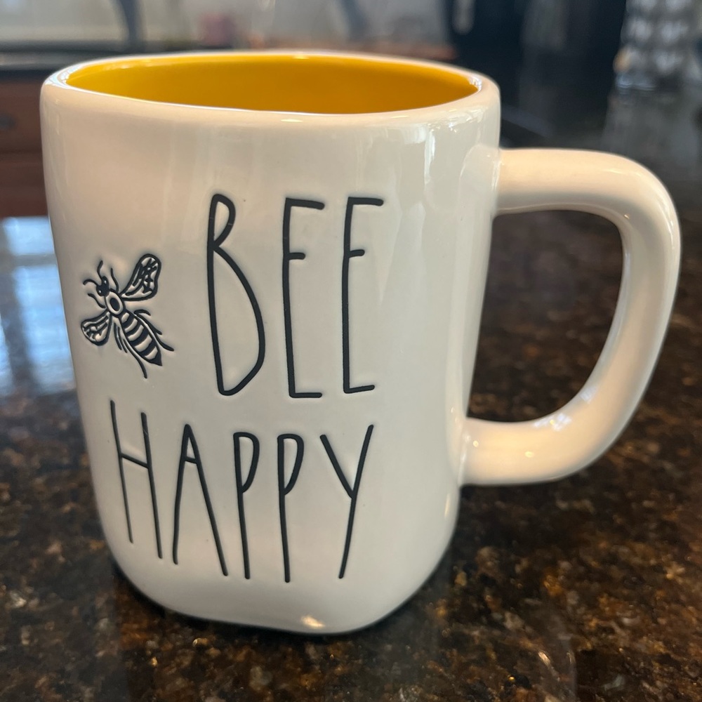 Rae Dunn Bee Happy Mug with Yellow Interior 2020 Limited Edition